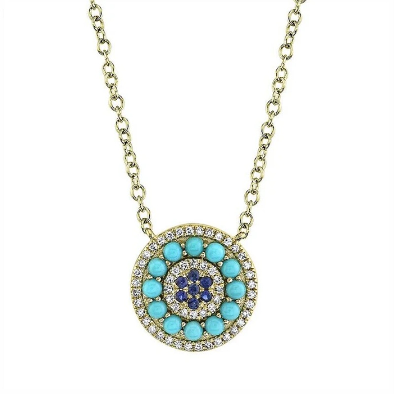 Fashion Show Ethnic Wear - Collier Pendentif Rond Bohème Imitation Turquoise